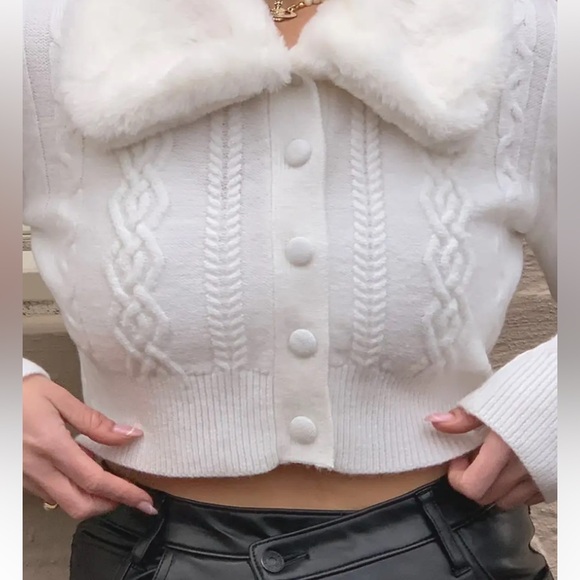 Cider faux fur neckline cable knit cardigan NWT Size XXL - Picture 3 of 12